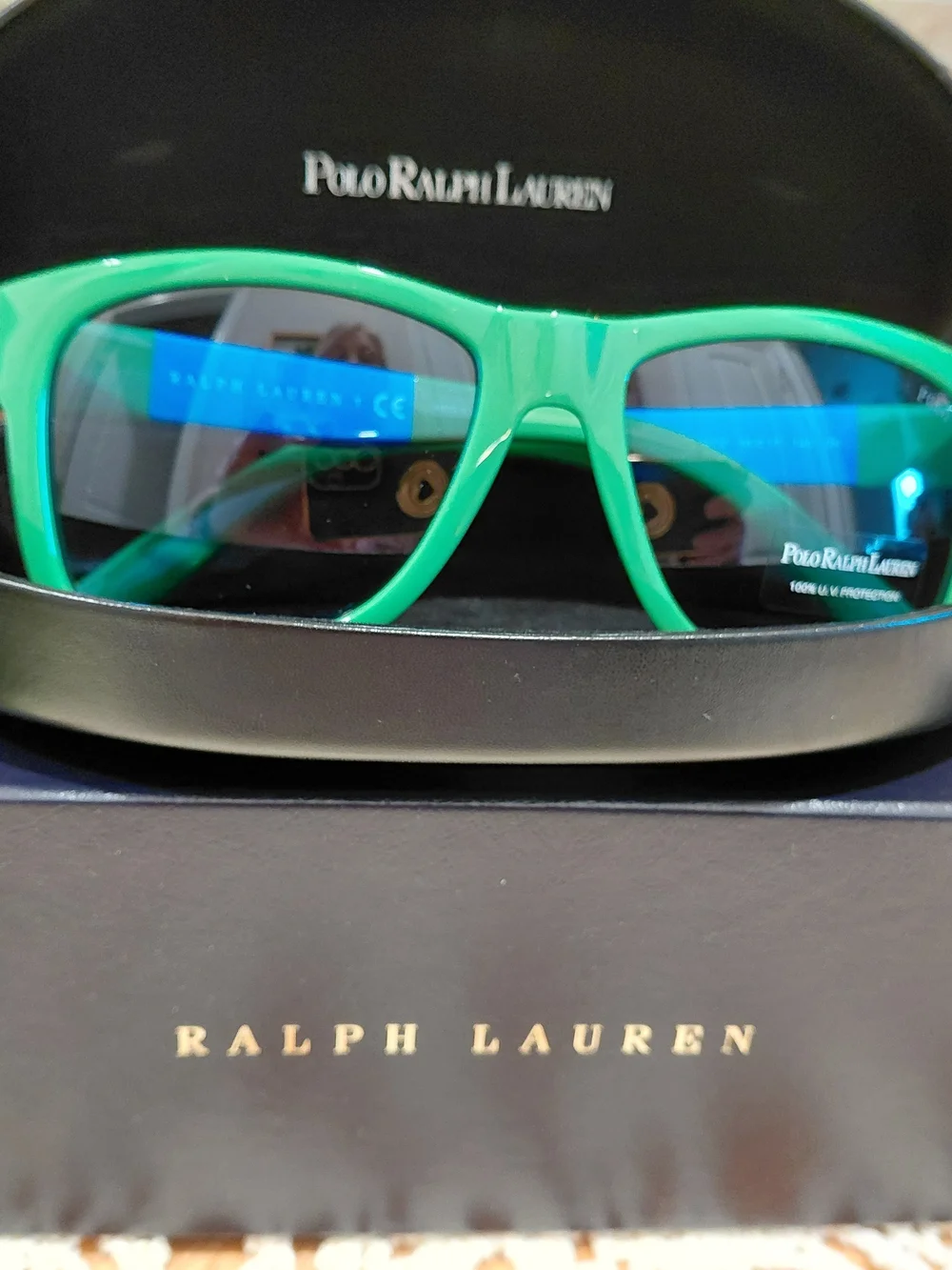 Polo by Ralph Lauren Green Frame Sunglasses with Blue Lenses